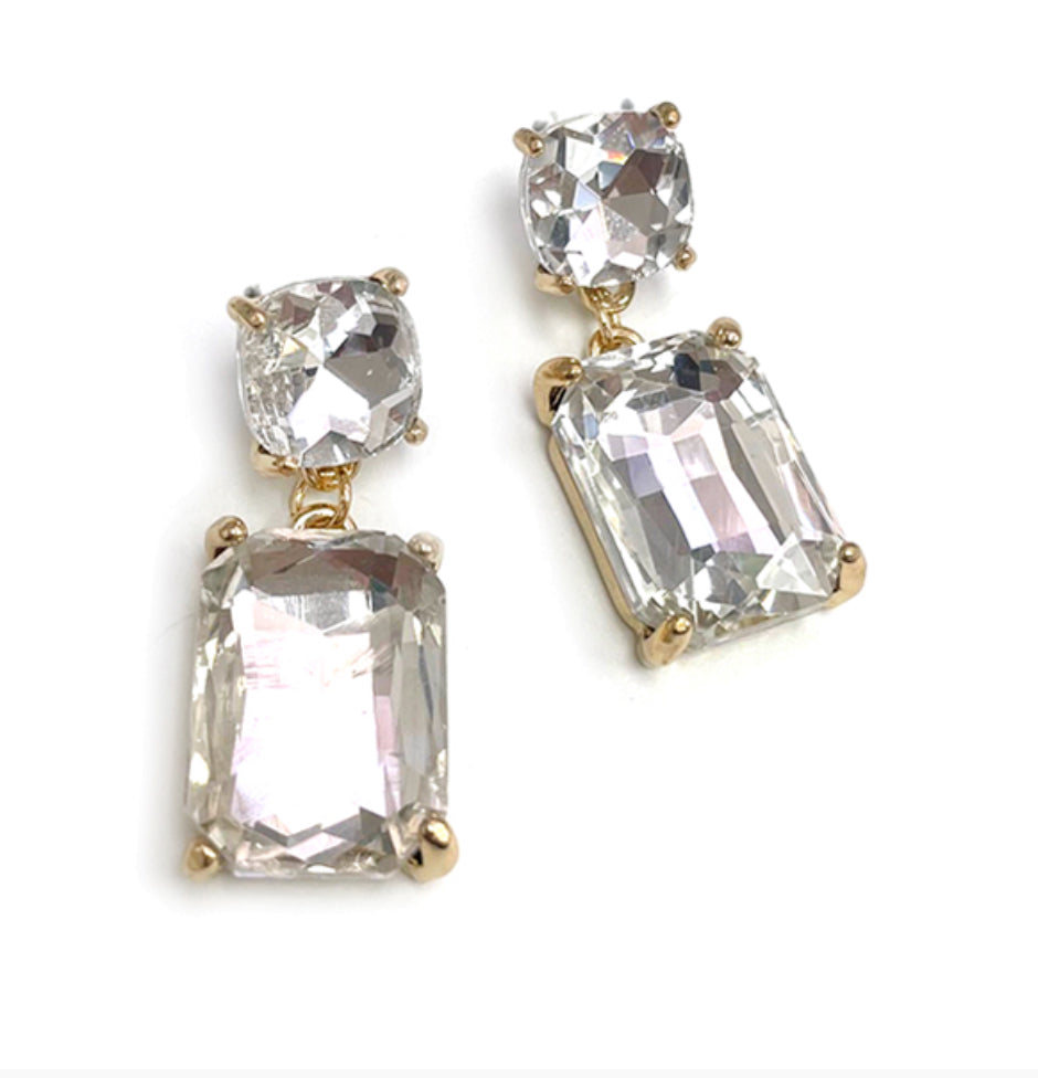 Square 2 Link Cushion Cut Glass Drop Earrings
