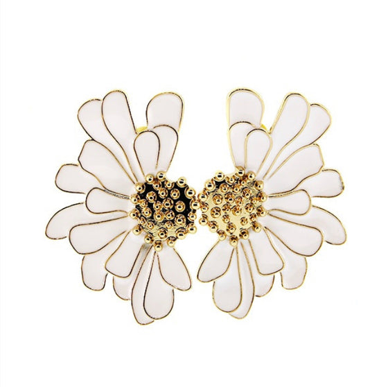 White & Gold Floral Petal Earrings