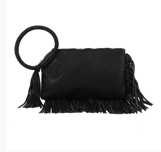 Black Clutch Wristlet w/ Tassel Handbag