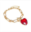 Heart Glass Stone Paperclip Link Bracelet