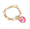 Heart Glass Stone Paperclip Link Bracelet