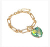 Heart Glass Stone Paperclip Link Bracelet