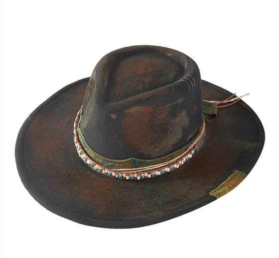 Black Rustic Cowboy Hat with Beaded Band