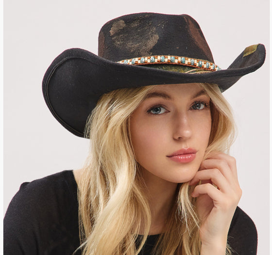 Black Rustic Cowboy Hat with Beaded Band