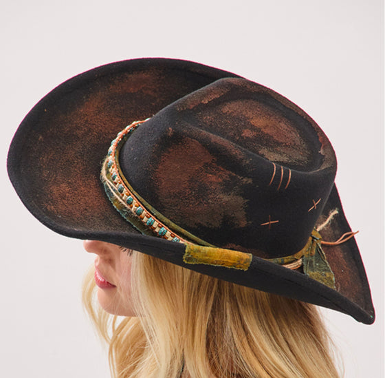 Black Rustic Cowboy Hat with Beaded Band