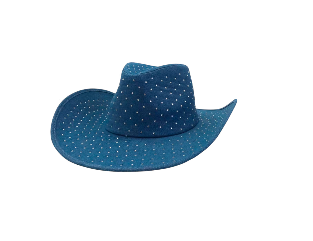 Blue Denim Cowboy Hat w/ Rhinestones