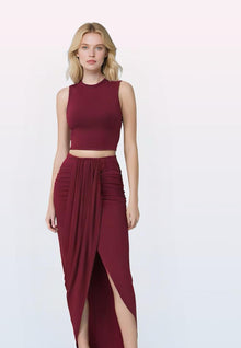  Burgundy 2 Pc Skirt Set