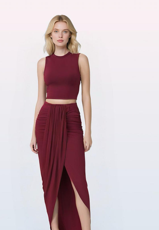 Burgundy 2 Pc Skirt Set