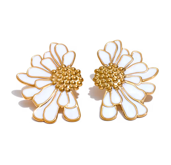 White Gold Flower Earrings
