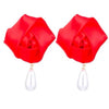 Red Rose Earrings w/ Dangle Pearl