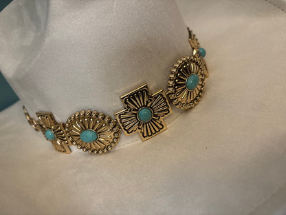 White Cowboy Hat with Gold and Turquoise Accents